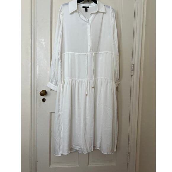 Forever 21 sheer white tie-front shirt long midi dress - large - Picture 2 of 8